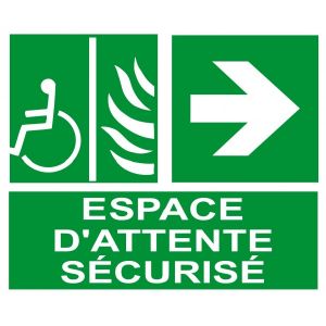 Panneau Espace d' Attente Sécurisé flèche droite en PVC classe M1 100 x 100 mm