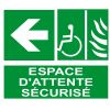 Panneau Espace d' Attente Sécurisé flèche gauche en PVC classe M1 100 x 100 mm