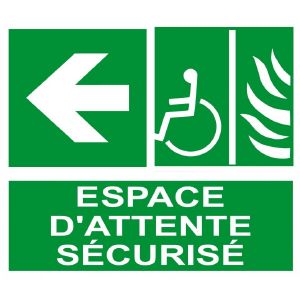 Panneau Espace d' Attente Sécurisé flèche gauche en PVC classe M1 100 x 100 mm